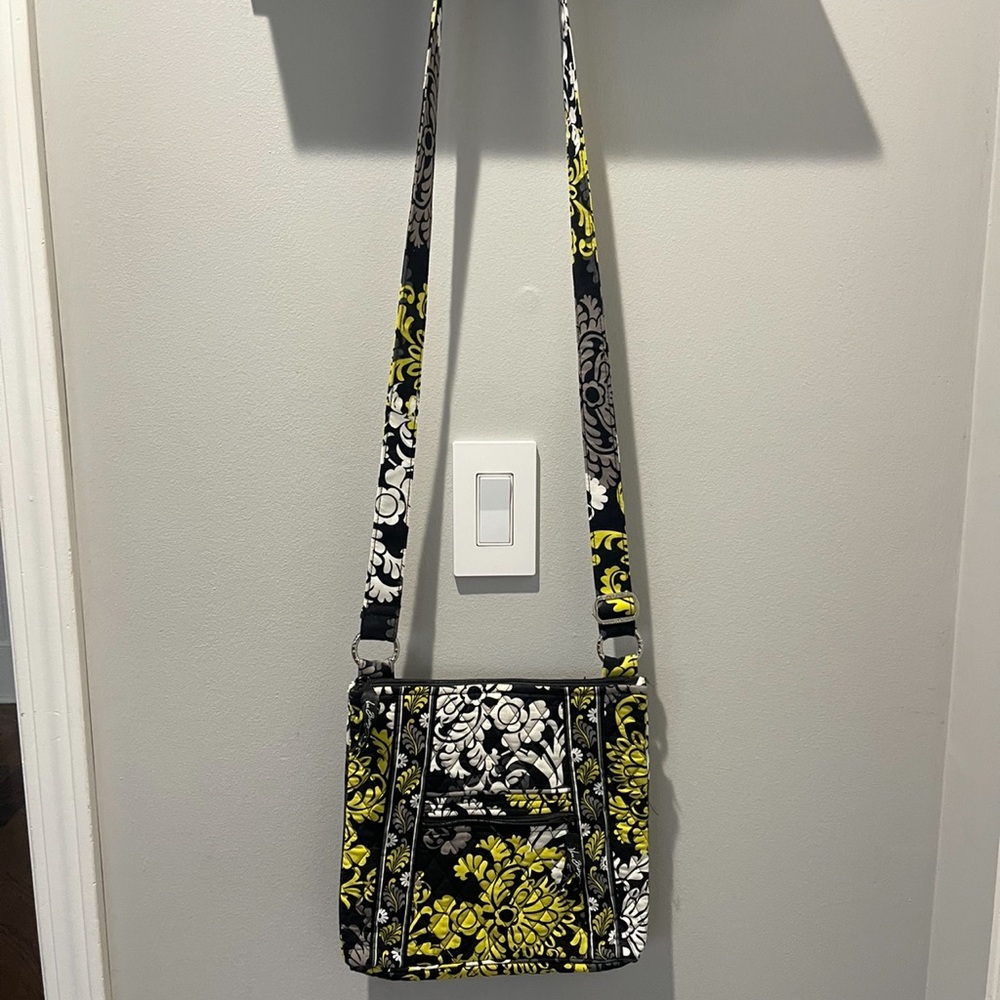 Floral Crossbody Bag - Black, White, and Yellow